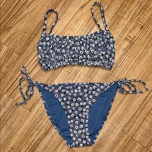 Xhilaration Blue Floral Tie Bikini